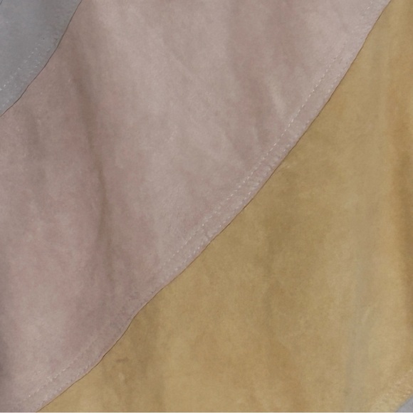 Anthropologie HD in Paris Patchwork Suede Leather Mini Skirt Taupe Pink Size 16 - Picture 6 of 10